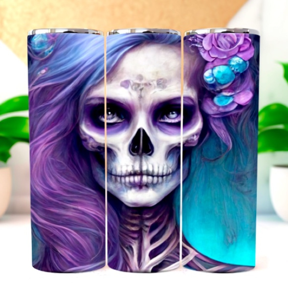 The Skellington Beauty Custom 20oz Tumbler with slide lid and plastic straw